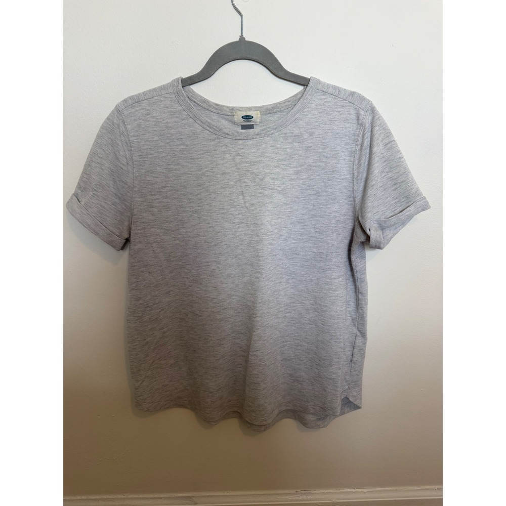 Old Navy Womens Gray Heather Short Sleeve Sweatshirt Crew Neck Rolled Cuff